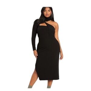 Eloquii NWOT One-Shoulder Black Midi Dress with Asymmetric Cutout